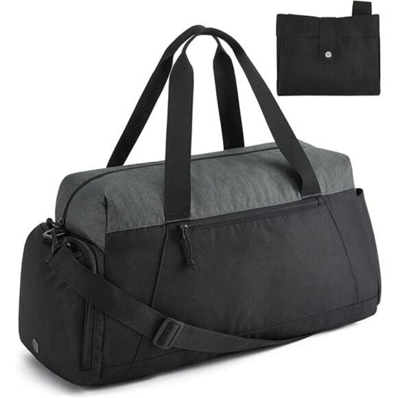Gym Travel Duffel Bag Foldable Lightweight Weekender With Shoe Compartment - Picture 7 of 7